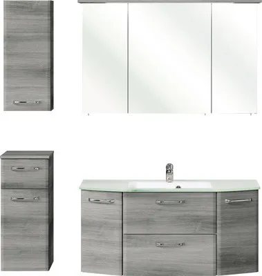 Produktbild von Pelipal Badmöbel-Set Quickset 328 BxHxT 145 x 200 x 39 cm Frontfarbe graphit struktur quer mit Glas-Waschtisch weiß, Unt
