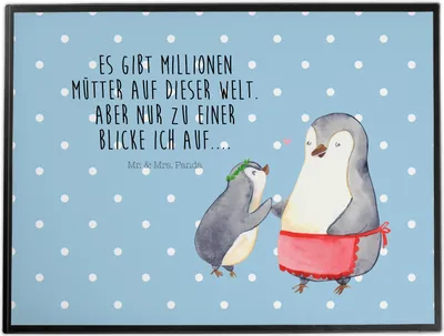 Produktbild von Mr. & Mrs. Panda schreibtischunterlage Pinguin mit Kind - Blau Pastell - Geschenk, Pinguine, schreibtischauflagen, Muttertag, Schreibunterlage, tischpad, Vorbild Mama