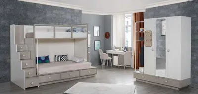 Zdjęcie produktu dla Doppelstockbett Bett Etagen Kinderzimmer Hochbetten Jugendzimmer Hochbett 3tlg.