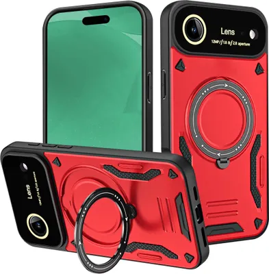 Produktbild von Rüstung Handyhülle für iPhone Air Dual-Layer Magnetisches Ringhalter Ständer Magsafe Hülle Rot
