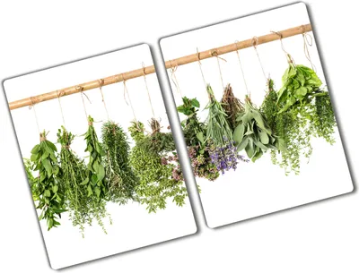 Produktbild von Tulup Glas Herdabdeckplatte - 2x40x52 cm - Glaskeramikkochfeld-Abdeckung Spritzschutz Glasabdeckplatte Kochplattenabdeckung und Schneidebrett - Zweiteilig - Essen & Getränke - Kräuter Schnur - Grün