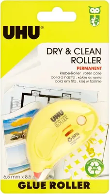 Produktbild von UHU Dry & Clean Roller, Gelb, 8,5 m, 6,5 mm, CE, Sichtverpackung, 1 Stück(e)