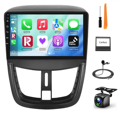 Productafbeelding van 9" CarPlay autoradio met GPS, Bluetooth en Achteruitrijcamera voor Peugeot 207 2006-2015