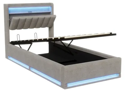 Obrázek produktu pro Jednolůžko – dětské lůžko – 90 x 200 cm – Úložný prostor – LED/USB – Čelo postele – Rošt – Šedá barva