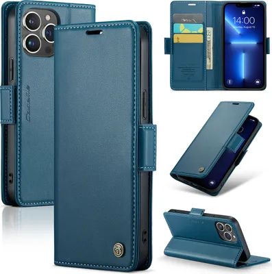 Produktbild von iPhone 13 Pro Max Hülle, Leder Brieftasche Kartenfach Schutzhülle mit Standfunktion für iPhone 13 Pro Max Blau