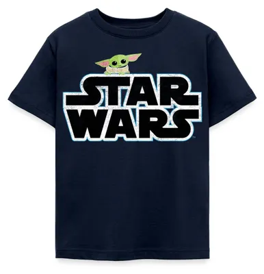 Produktbild von Star Wars: Mandalorian Schriftzug Mit Grogu Kinder T-Shirt, 98/104 (3-4 Jahre), Navy