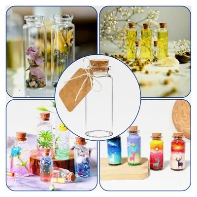 Produktbild von 70 Stück 30 ml Mini Korkstopfen Glasflaschen, Wunschflaschen, Kleine Reagenzgläser mit Korken, Set für Gewürzgläser und Dekorationen