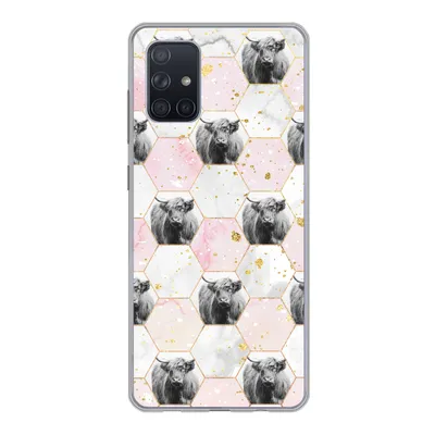 Produktbild von MuchoWow® Handyhülle Schutzhülle Hülle für Samsung Galaxy A51 Schottischer Highlander - Muster - Gold Silikon Softcase Handy Hülle - Schutzabdeckung