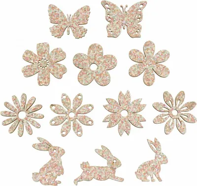 Produktbild von Streudeko Holz Rosa 2–4cm 64St - Frühling Tischdeko Blüten Schmetterlinge Hasen, 64 Stück