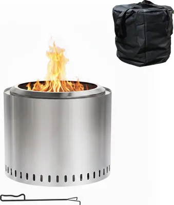 Produktbild von Relaxdays Feuerschale ohne Rauch, Edelstahl, HxD 40,5 x 49 cm, Standfuß & Aschebehälter, rauchfreie Feuerstelle, silber