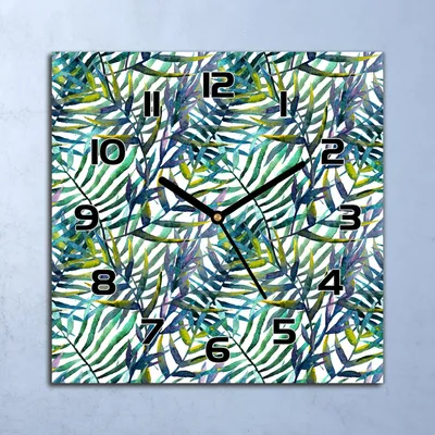 Produktbild von Wanduhr Echt-Glas-Küchenuhr Blätter Aquarell Quarz Lautlos 30x30 Deko Bilder