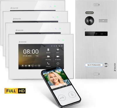 Produktbild von HD Video Türsprechanlage mit Smartphone App für 1 Familienhaus, 4x Monitor, Balter EVO HD WLAN
