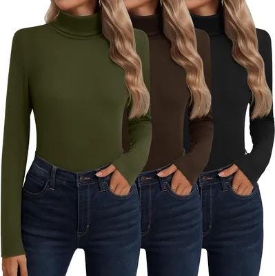Productafbeelding van Thermoshirt dames coltrui - Set van 3 - Katoen - Basislaag met lange mouwen