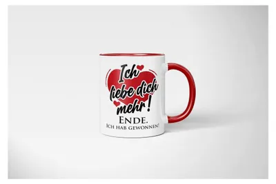 Produktbild von Tasse mit Spruch - Ich liebe dich mehr - Geschenk für die Freundin, Freund - Valentinstag - Jahrestag - Weihnachten - Ehe (Rot)
