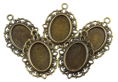 Produktbild von 5 Anhänger 33,5x24x2mm Cabochon-Fassung 18x13mm oval Kettenanhänger Rohling, Farbe:antik bronze