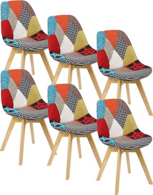 WOLTU 6er Set Esszimmerstühle Küchenstuhl Design Stuhl Esszimmerstuhl Leinen Holz, Mehrfarbig