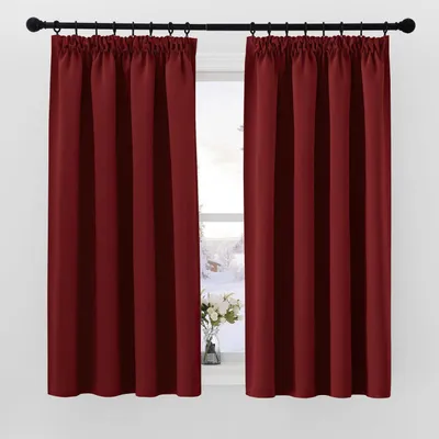 Obrázok produktu pre Závesy do obývačky s volánovou páskou, nepriehľadné, výška 145 cm, šírka 140 cm, červené, balenie 2 kusov
