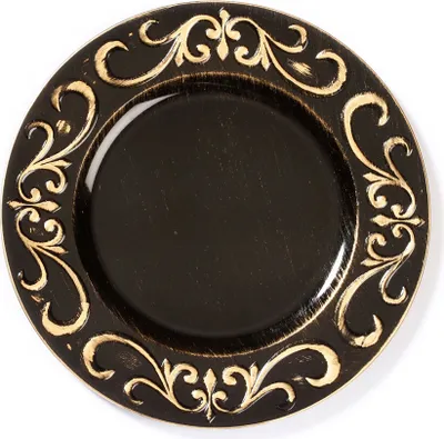 Produktbild von Dekoteller Kunststoff mit goldenen Ornamenten am Rand 33cm schwarz