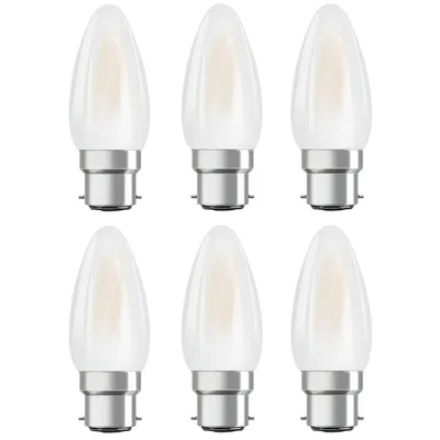 Produktbild von 6 x Osram LED Filament Star Retrofit Classic B Kerze 4W = 40W B22d matt 470lm warmweiß 2700K