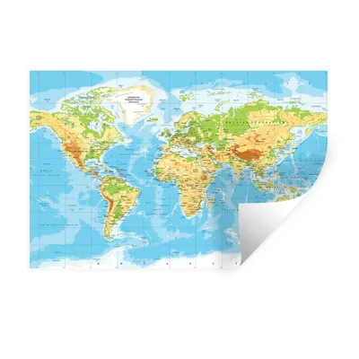 Produktbild von MuchoWow® Wandtattoo Wandsticker Wandaufkleber Weltkarte - Statistisch - Blau - Erde - Bildung 90x60 cm Selbstklebend und Repositionierbar - Aufkleber
