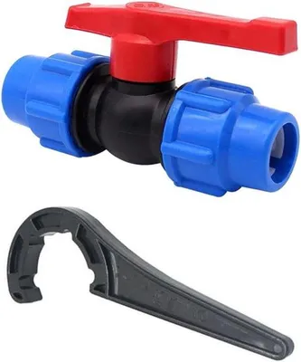 Zdjęcie produktu dla Zawór kulowy z tworzywa sztucznego do połączeń rur wodociągowych z MDPE (20 mm)