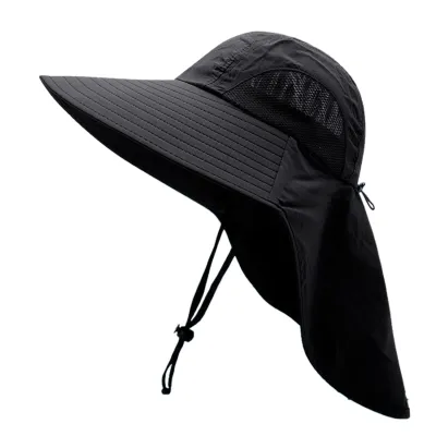 Produktbild von Sonnenhut Uni, Nackenschutz, Hohlnetz, Winddicht, Fester Riemen, Anti-UV, Faltbar, Sonnenschutz, Atmungsaktiv, Gartenarbeit, Angeln, Outdoor-Kappe, Einheitsgröße, Schwarz