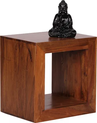 Produktbild von WOHNLING Standregal Massivholz Sheesham 44cm hoch Cube Regal Design Holzregal Naturprodukt Beistelltisch Landhausstil