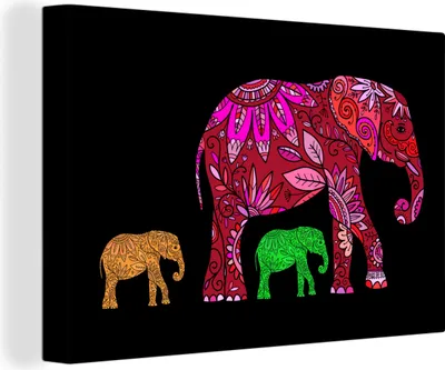 Produktbild von OneMillionCanvasses® - Leinwandbilder - 140x90 cm, Elefanten - Muster - Blumen - Pflanzen, Wandbilder Kunstdruck Wanddekoration