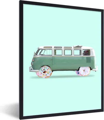 Produktbild von MuchoWow® Gerahmtes Poster Donuts - Lieferwagen - Auto - Grün 60x80 cm - Poster mit Schwarzem Bilderrahmen Wandposter Rahmen Foto Bilder - Premium - Wanddeko Wohnzimmer