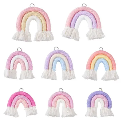 Produktbild von Makramee Regenbogen Anhänger - 8-teiliges Set in verschiedenen Pinktönen - Boho Schlüsselanhänger für Schmuckherstellung - 8 Stile