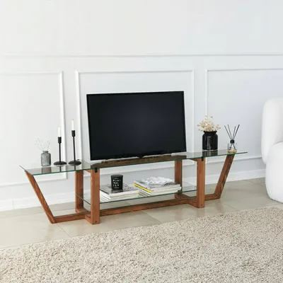 Image de Arienzo - Meuble TV, 158x35x35h cm Noix Marron, 2 Étagères