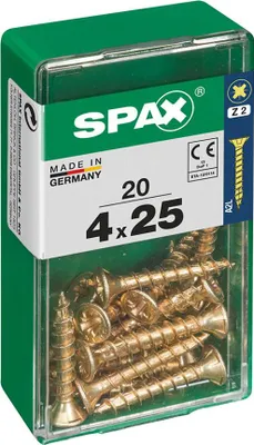 Image de Boîte 20 Unités. Vis A Bois Spax Cab. Plat Yellox 4.0x25mm Spax