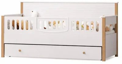 Productafbeelding van Modern kinderbed in beige eikenhout, met lade en valbeveiliging