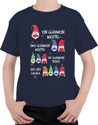 Produktbild von Glühwein Wichtel Gnome Elf Lustig - Weihnachten Weihnachtsgeschenk Christmas Uni Kinder T-Shirt, Navy, 140