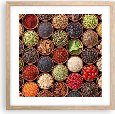 Produktbild von Gerahmtes Poster - Rahmen in heller Eiche - Gewürz Küche - 40x40 cm - Wand Bild - Wanddeko - Wandbilder - Kunstposter - Wandposter - Bilderrahmen - Bilder - Kunstdruck - Wandbild - P2NAC40x40-3600