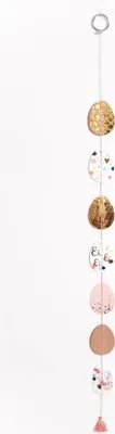 Produktbild von Papier Eierkette Eiertanz mit bunten Kleksen, Tassel und Metallring zur Aufhängung