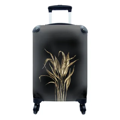 Produktbild von MuchoWow® Koffer Handgepäck Trolley Rollkoffer Kleine Reisekoffer mit 4 Rollen - Blätter - Gold - Schwarz - Cabin Size < 55x40x23 cm & 55x40x20 cm - Fotokoffer - Kabinenkoffer - Boardgepäck - Reise-Box - Reisekoffer - Reisegepäck - Koffer mit Bild - Trolley für Kinder