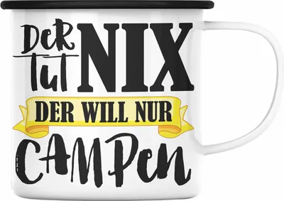 Produktbild von Trendation - Wohnwagen Camper Emaille Tasse Geschenke Wohnmobil Männer Campingwagen Geschenkidee Zubehör Camping Opa Oma Rentner Lustig Grafik (Schwarz)