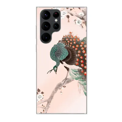 Produktbild von MuchoWow® Handyhülle Schutzhülle Hülle für Samsung Galaxy S22 Ultra Blüte - Pfau - Federn - Japandi Silikon Softcase Handy Hülle - Abbildung