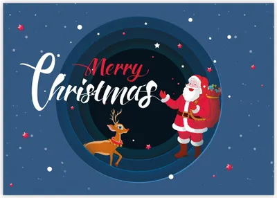 Produktbild von Nette Comic Weihnachtskarte mit Santa und Rudolf: Merry Christmas