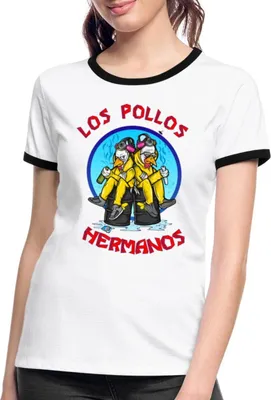 Produktbild von Spreadshirt Breaking Bad Los Pollos Hermanos White Pinkman Frauen Kontrast T-Shirt, XL, Weiß/Schwarz