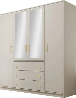 Produktbild von MIRJAN24 Drehtürenschrank Retro Lux D4 mit 4 Drehtüren und 3 Schubladen, Aluminiumgriffe in der Farbe Gold, Frontspiegel (Farbe: Cashmere)