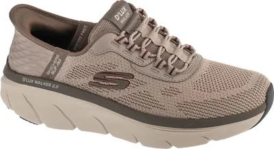 A side view of a tan Skechers D'Lux Walker 2.0 shoe.