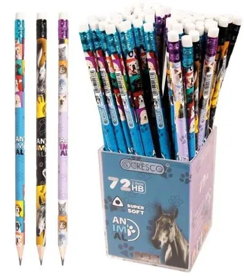 Produktbild von Dreieckiger HB-Bleistift mit Radiergummi „Animal“ (72 Stück) – Cresco