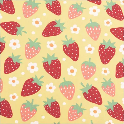 Produktbild von Baumwollstoff Meterware Popeline Stoff Erdbeeren gelb rot 145cm