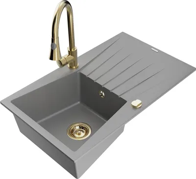 Produktbild von Mexen Cesar 1 Becken-Granitspüle mit Abtropffläche und Mischbatterie Elia, Grau - 6514-71-670101-50