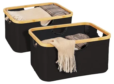 Produktbild von WENKO 2er Set Korb Ecori aus Polyester und Bambus in Schwarz 40 x 21,5 x 33 cm