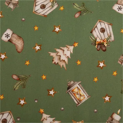 Produktbild von Weihnachtsstoff Meterware Popeline grün-beige, Baumwolle, breit 1,45m