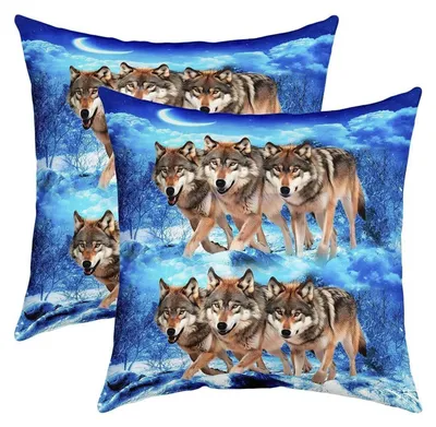 Productafbeelding van Kussensloop sets, 60x60 cm, 2 stuks, wolvenprint, blauw, polyester
