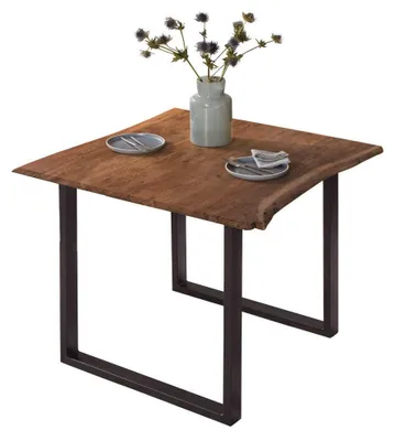Produktbild von Esstisch Baumkante massiv Akazie nussbaumfarben 90 x 90 cm schwarz U-Gestell BILLY